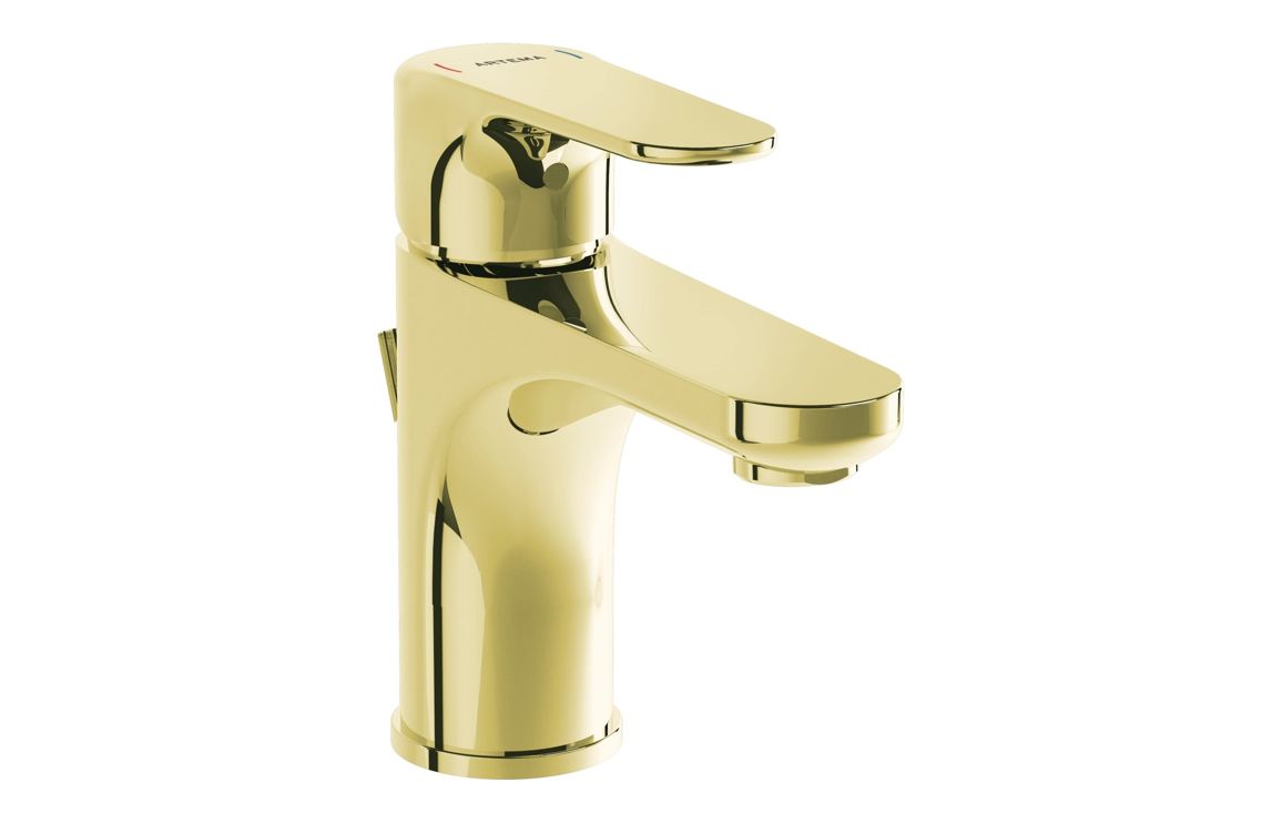 VitrA Root Round Compact Basin Mixer w/Waste Lever - Soft Gold