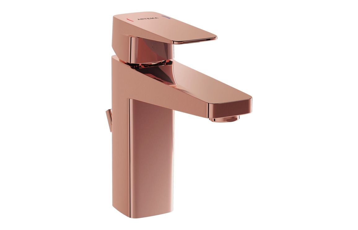 VitrA Root Square Basin Mixer w/Waste Lever - Soft Copper