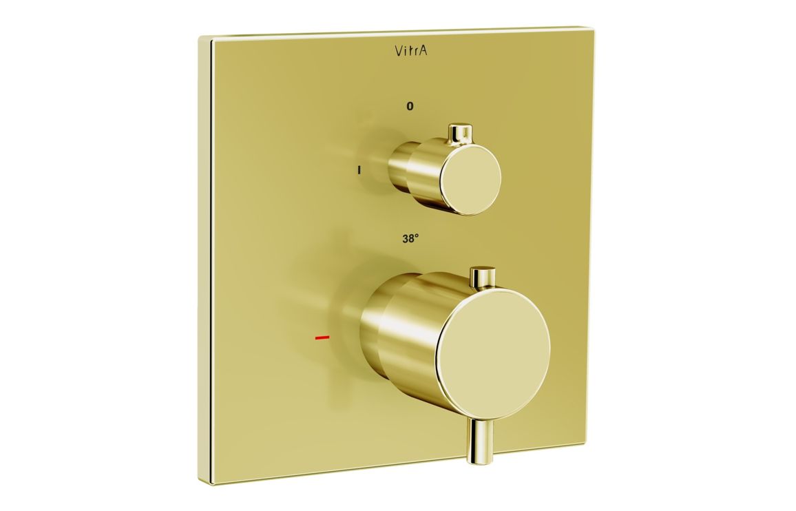 VitrA Root Square Integrated Thermostatic 1-Way Shower Mixer Valve - Soft Gold