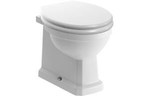 London Back To Wall WC & Satin White Wood Effect Seat