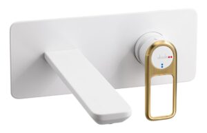 Abode Levarto Wall Mounted Basin/Bath Mixer - Matt White & Brass