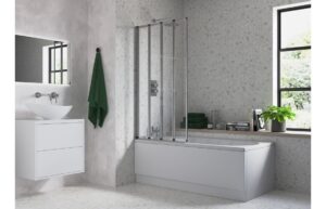 815x1400mm Framed Four Fold Bath Screen (6mm) - Chrome