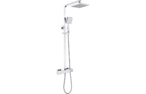 Plash Cool-Touch Thermostatic Mixer Shower w/Riser & Overhead Kit - Chrome