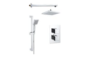 Square Concealed Valve Head & Arm Shower Pack - Brushed Brass