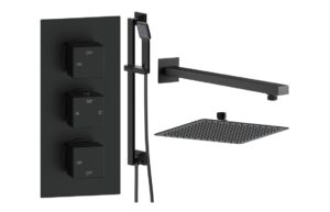 Ashby Square Shower Valve & Kit Pack 4 - Matt Black