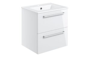 Malvern 510mm Wall Hung 2 Drawer Basin Unit & 1TH Thin Edge Basin - White Gloss