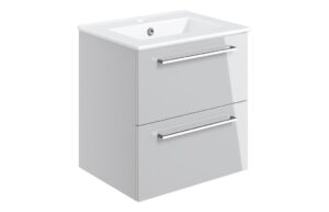 Malvern 510mm Wall Hung 2 Drawer Basin Unit & 1TH Thin Edge Basin - Grey Gloss