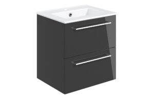 Malvern 510mm Wall Hung 2 Drawer Basin Unit & 1TH Thin Edge Basin - Anthracite Gloss