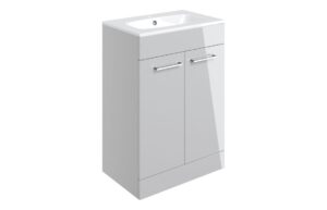 Malvern 610mm Floor Standing 2 Door Basin Unit & 1TH Thin Edge Basin - Grey Gloss