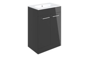 Malvern 610mm Floor Standing 2 Door Basin Unit & 1TH Thin Edge Basin - Anthracite Gloss