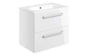 Malvern 610mm Wall Hung 2 Drawer Basin Unit & 1TH Thin Edge Basin - White Gloss