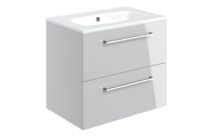 Malvern 610mm Wall Hung 2 Drawer Basin Unit & 1TH Thin Edge Basin - Grey Gloss