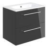 Malvern 610mm Wall Hung 2 Drawer Basin Unit & 1TH Thin Edge Basin - Anthracite Gloss