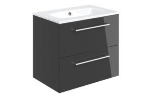 Malvern 610mm Wall Hung 2 Drawer Basin Unit & 1TH Thin Edge Basin - Anthracite Gloss