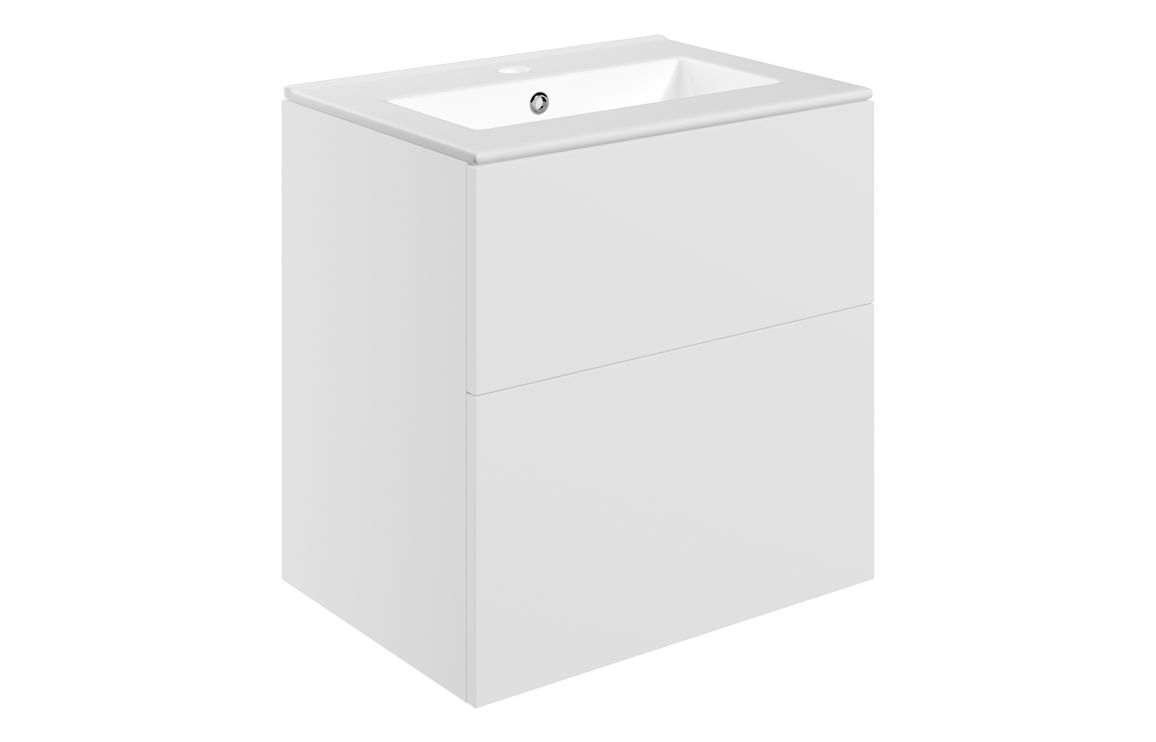Cuffley 610mm Wall Hung 2 Drawer Basin Unit & 1TH Basin - Matt White