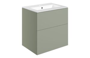 Cuffley 610mm Wall Hung 2 Drawer Basin Unit & 1TH Basin - Matt Olive Green