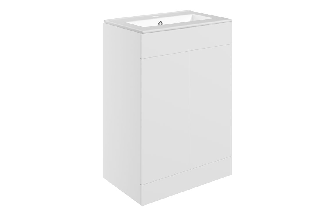 Cuffley 610mm Floor Standing 2 Door Basin Unit & 1TH Basin - Matt White