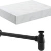 Aston 600mm Wall Hung White Marble Basin Shelf & Black Bottle Trap