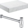 Aston 600mm Wall Hung White Marble Basin Shelf & Chrome Bottle Trap