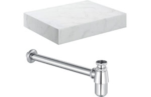 Aston 600mm Wall Hung White Marble Basin Shelf & Chrome Bottle Trap