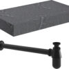 Aston 800mm Wall Hung Grey Marble Basin Shelf & Black Bottle Trap