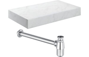 Aston 800mm Wall Hung White Marble Basin Shelf & Chrome Bottle Trap