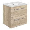 Malvern 510mm Wall Hung 2 Drawer Basin Unit & 1TH Thin Edge Basin - Oak