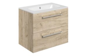 Malvern 610mm Wall Hung 2 Drawer Basin Unit & 1TH Thin Edge Basin - Oak