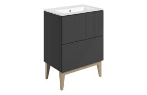 Datchworth 615mm Floor Standing 2 Drawer Basin Unit & Basin - Matt Graphite Grey