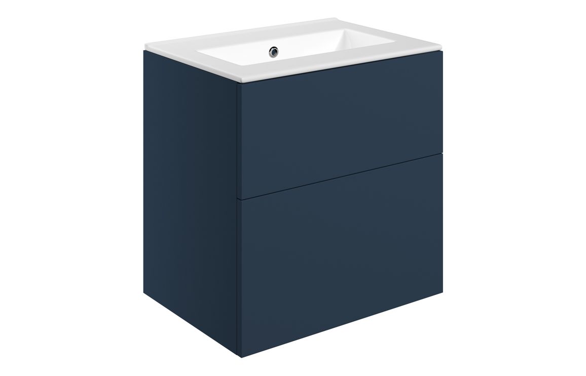 Cuffley 610mm Wall Hung 2 Drawer Basin Unit & 0TH Basin - Matt Deep Blue