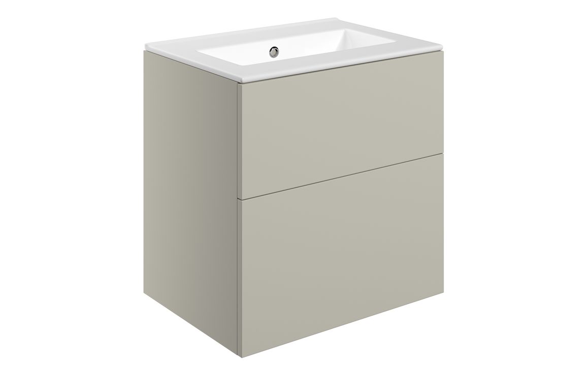 Cuffley 610mm Wall Hung 2 Drawer Basin Unit & 0TH Basin - Matt Latte