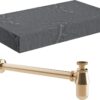 Aston 800mm Wall Hung Grey Marble Basin Shelf & Brushed Bronze Bottle Trap
