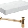 Aston 800mm Wall Hung White Marble Basin Shelf & Brushed Bronze Bottle Trap
