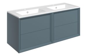 Harpenden 1210mm Wall Hung 4 Drawer Basin Unit & 2TH Thin Edge Basin - Matt Storm Blue