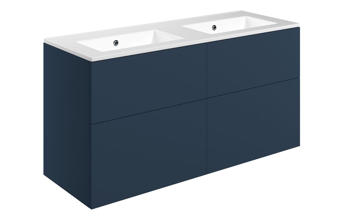 Cuffley 1210mm Wall Hung 4 Drawer Basin Unit & 0TH Basin - Matt Deep Blue