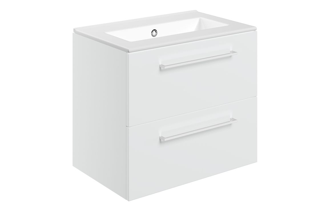 Malvern 610mm Wall Hung 2 Drawer Basin Unit & 0TH Thin Edge Basin - White Gloss
