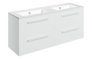 Malvern 1210mm Wall Hung 4 Drawer Basin Unit & 2TH Thin Edge Basin - White Gloss