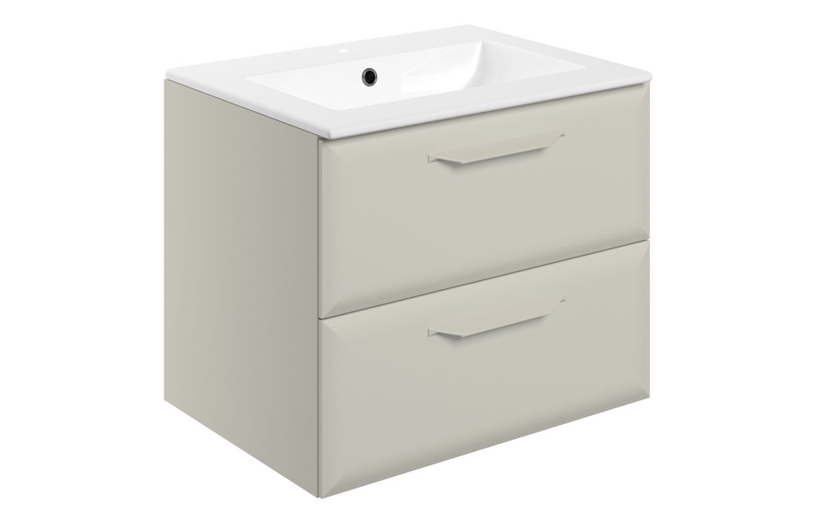 Baldock 615mm Wall Hung 2 Drawer Basin Unit w/1TH Basin - Matt Latte