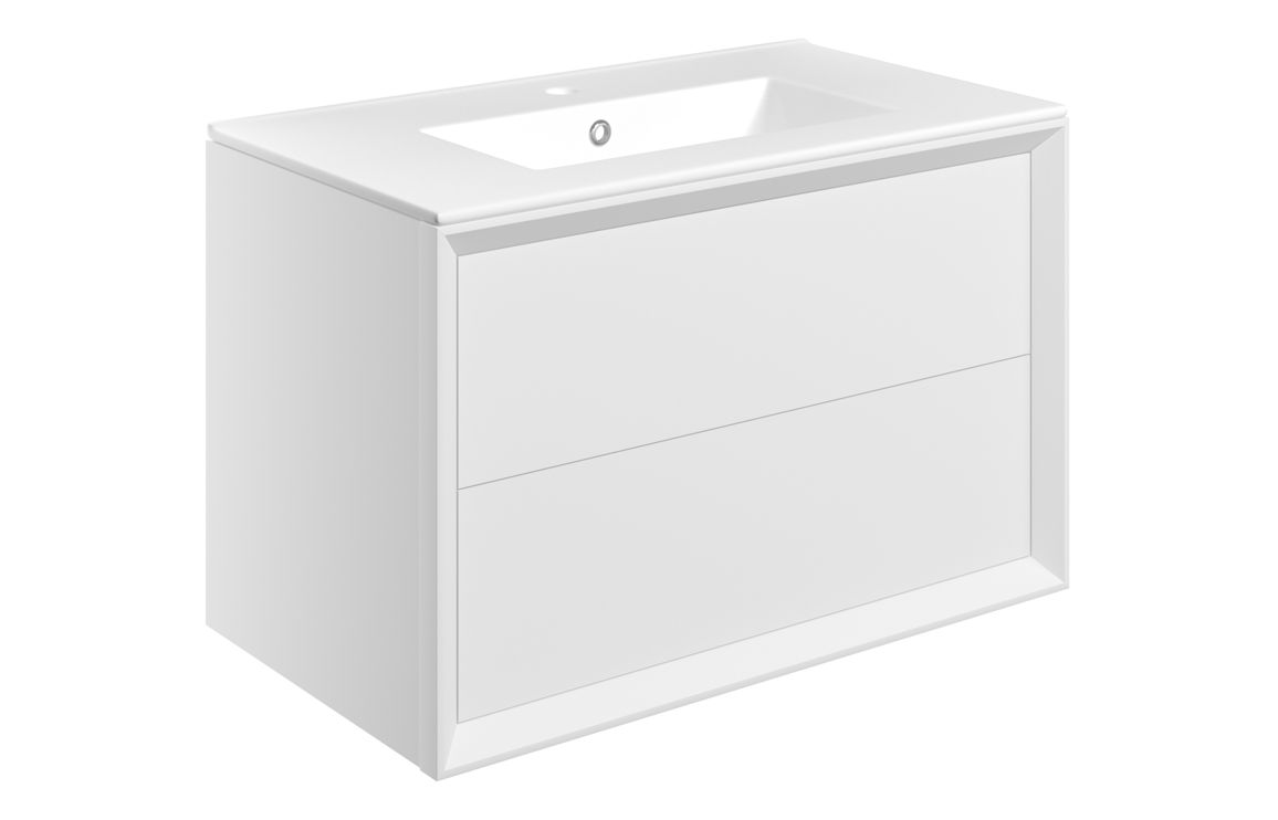 Harpenden 810mm Wall Hung 2 Drawer Basin Unit & 1TH Thin Edge Basin - Matt White