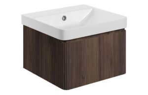 Gosmore 500mm Wall Hung 1 Drawer Basin Unit & 1TH Basin - Textured Walnut