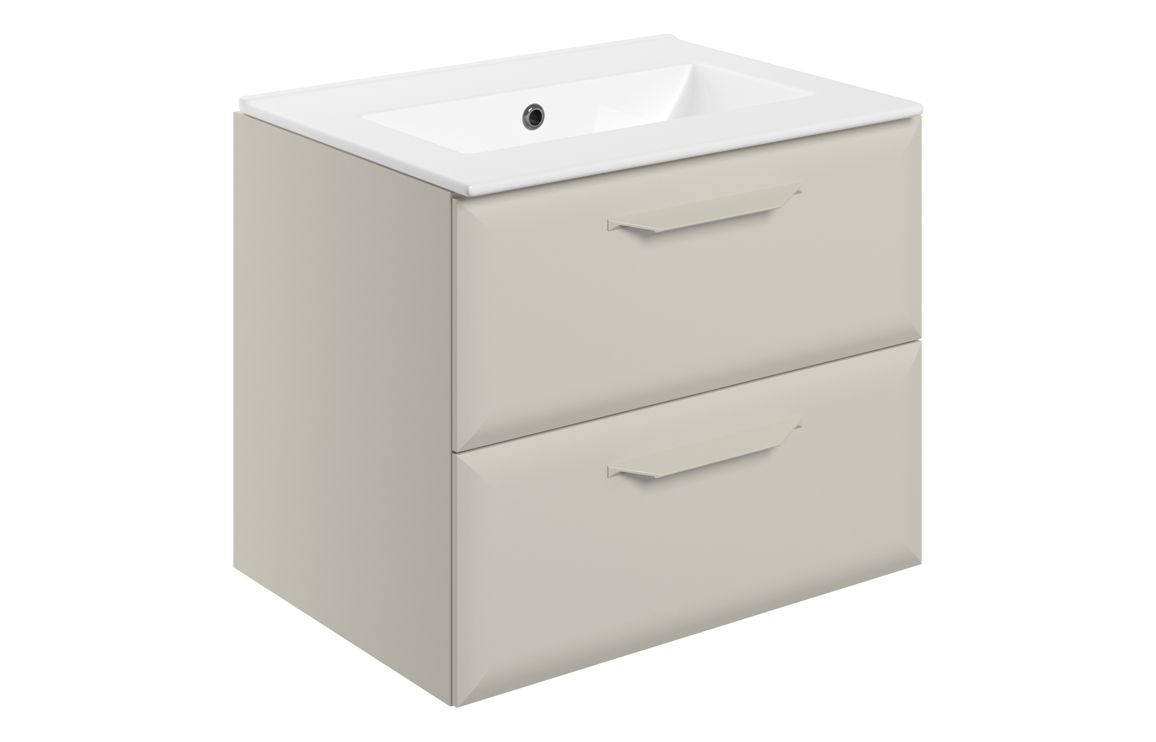 Baldock 615mm Wall Hung 2 Drawer Basin Unit w/0TH Basin - Matt Latte