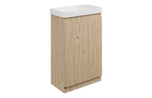 Gosmore 550mm Floor Standing Slim Depth 1 Door Basin Unit & 1TH Basin - Textured Oak