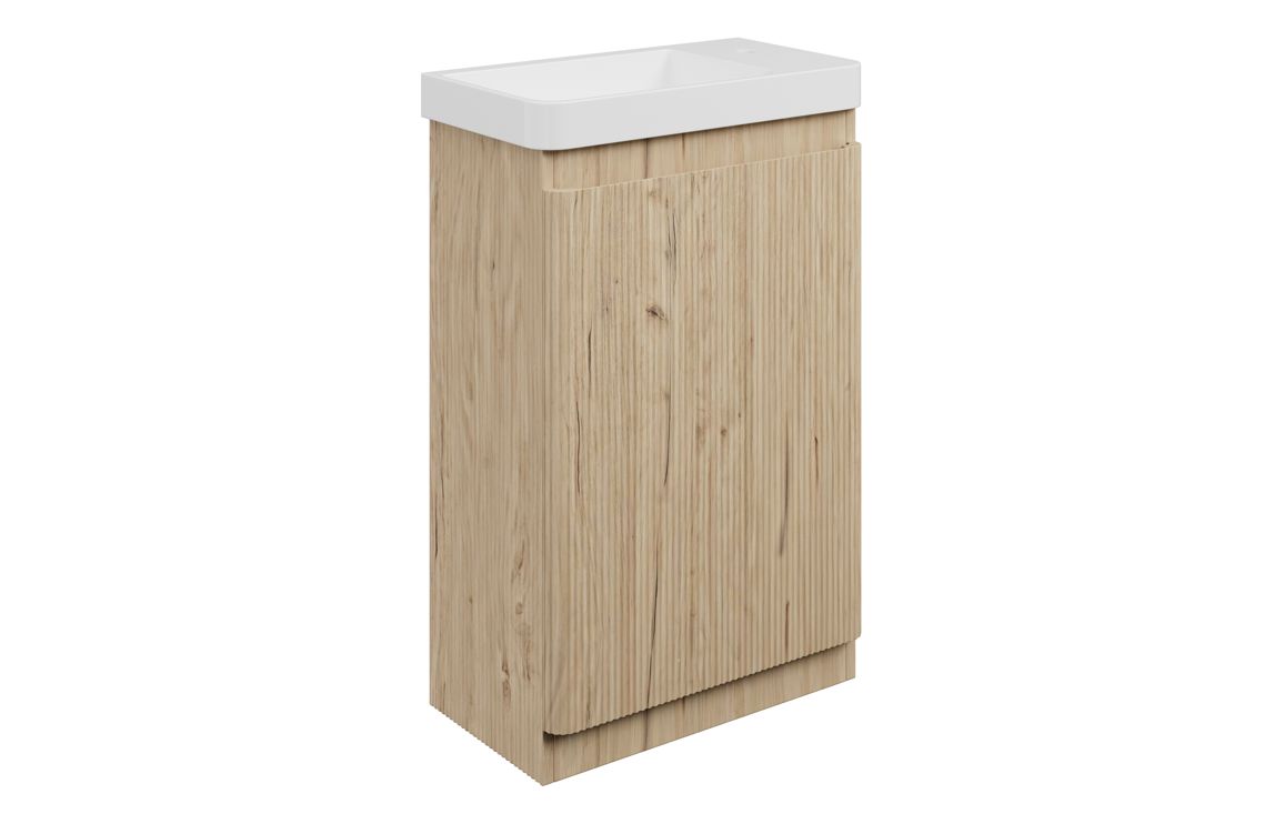 Gosmore 550mm Floor Standing Slim Depth 1 Door Basin Unit & 1TH Basin - Textured Oak