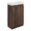 Gosmore 550mm Floor Standing Slim Depth 1 Door Basin Unit & 1TH Basin - Textured Walnut