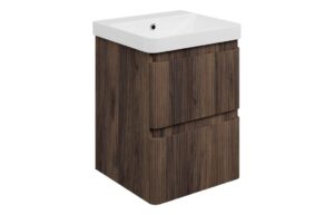 Gosmore 500mm Wall Hung 2 Drawer Basin Unit & 1TH Basin - Textured Walnut