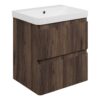 Gosmore 605mm Wall Hung 2 Drawer Basin Unit & 1TH Basin - Textured Walnut