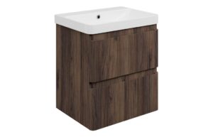 Gosmore 605mm Wall Hung 2 Drawer Basin Unit & 1TH Basin - Textured Walnut