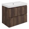 Gosmore 805mm Wall Hung 2 Drawer Basin Unit & 1TH Basin - Textured Walnut