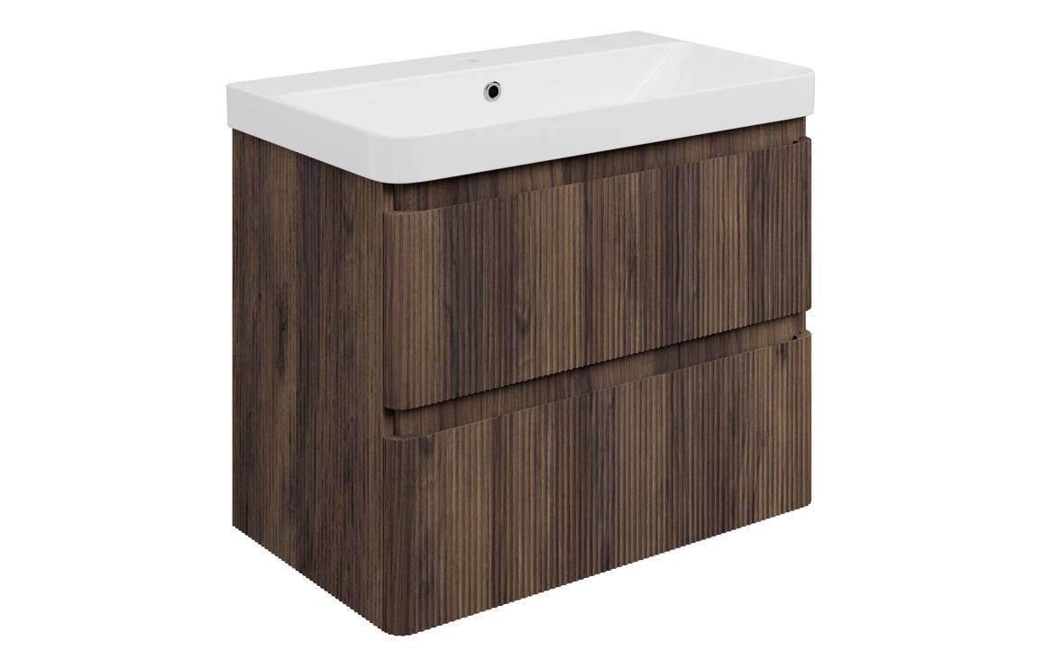Gosmore 805mm Wall Hung 2 Drawer Basin Unit & 1TH Basin - Textured Walnut