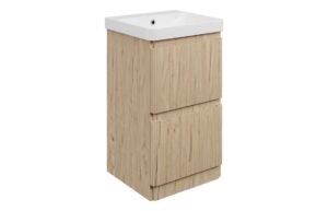 Gosmore 500mm Floor Standing 2 Drawer Basin Unit & 1TH Basin - Textured Oak